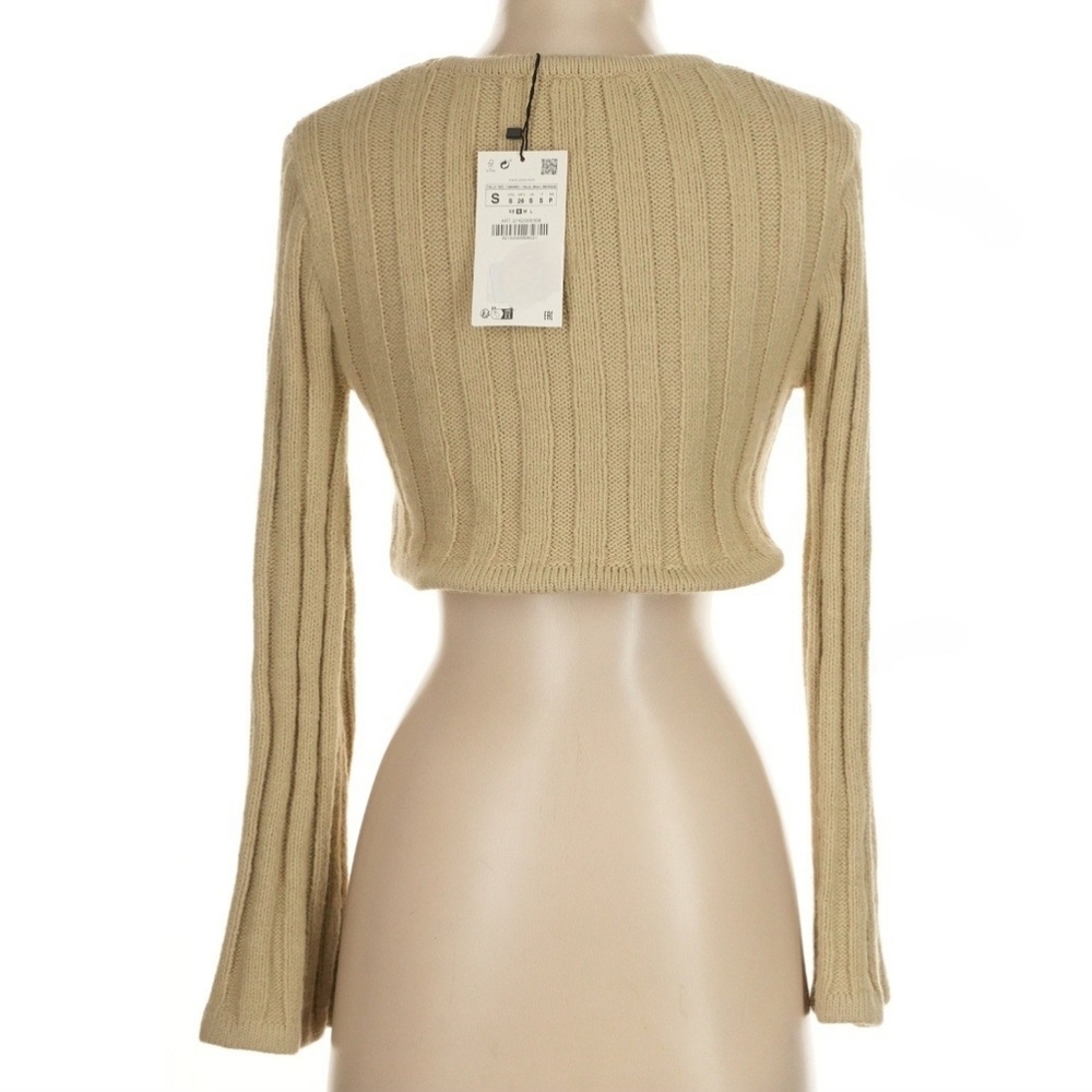 NWT ZARA Tan Cropped Ribbed Knit Sweater - Picture 5 of 6